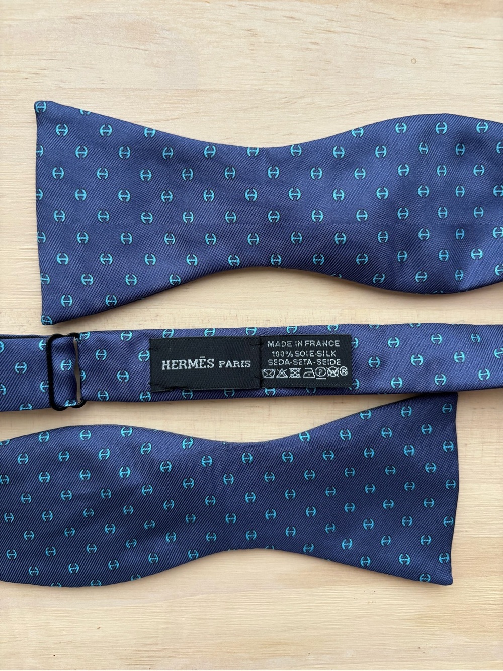 Hermes Paris Silk Self-Tie Bow Tie Light Blue H Anchor Nautical Motif France